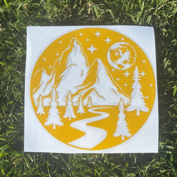 Yellow Circle Mountain Window Decal - Picture 1 of 8